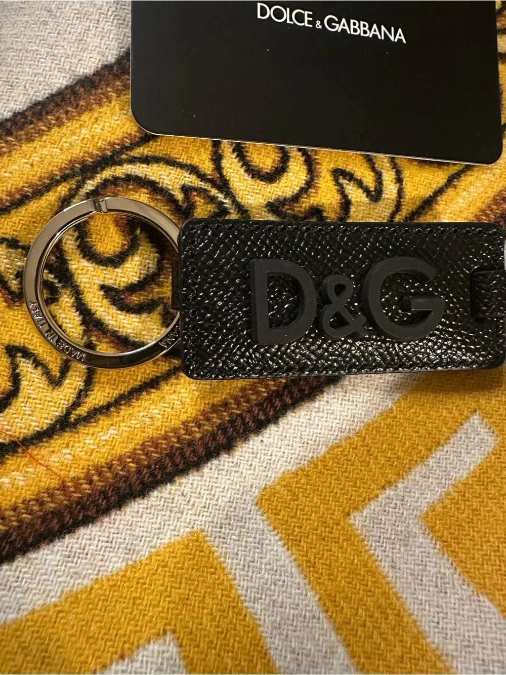 Dolce & Gabbana Black D&G Calfskin Leather Keychain NWT